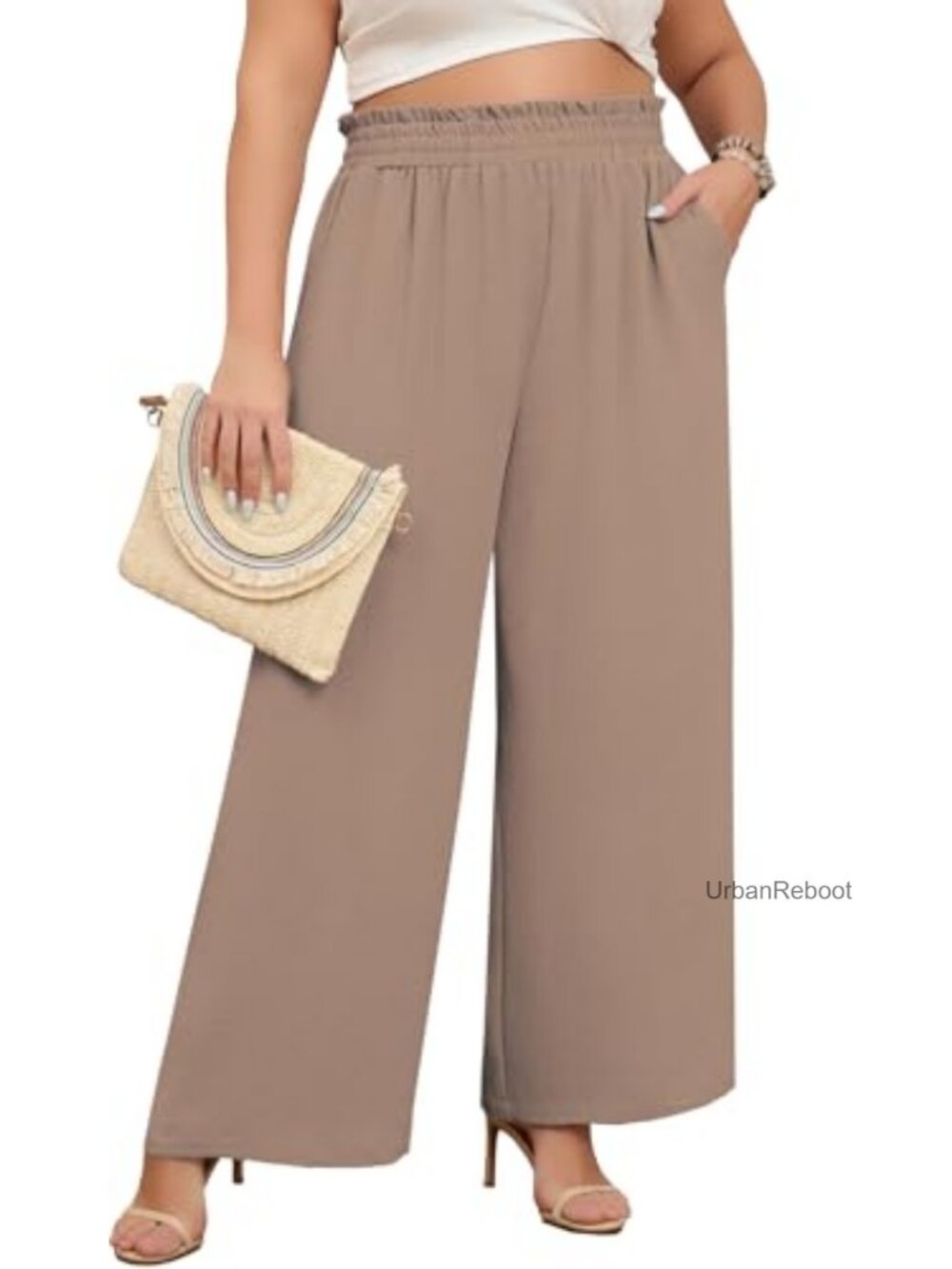 Plus Size Wide Leg Palazzo Pants Elastic High Waist Drawstring Loose Fit